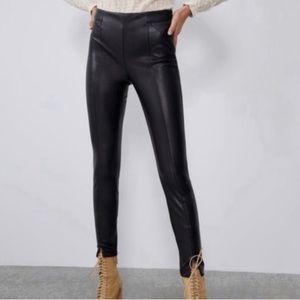 New Zara Black Faux Leather Leggings Size XS
